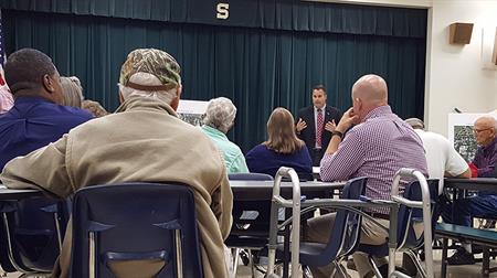 Cherokee Trail Meeting Commissioner Underhill speaks to residents at Cherokee Trail Meeting