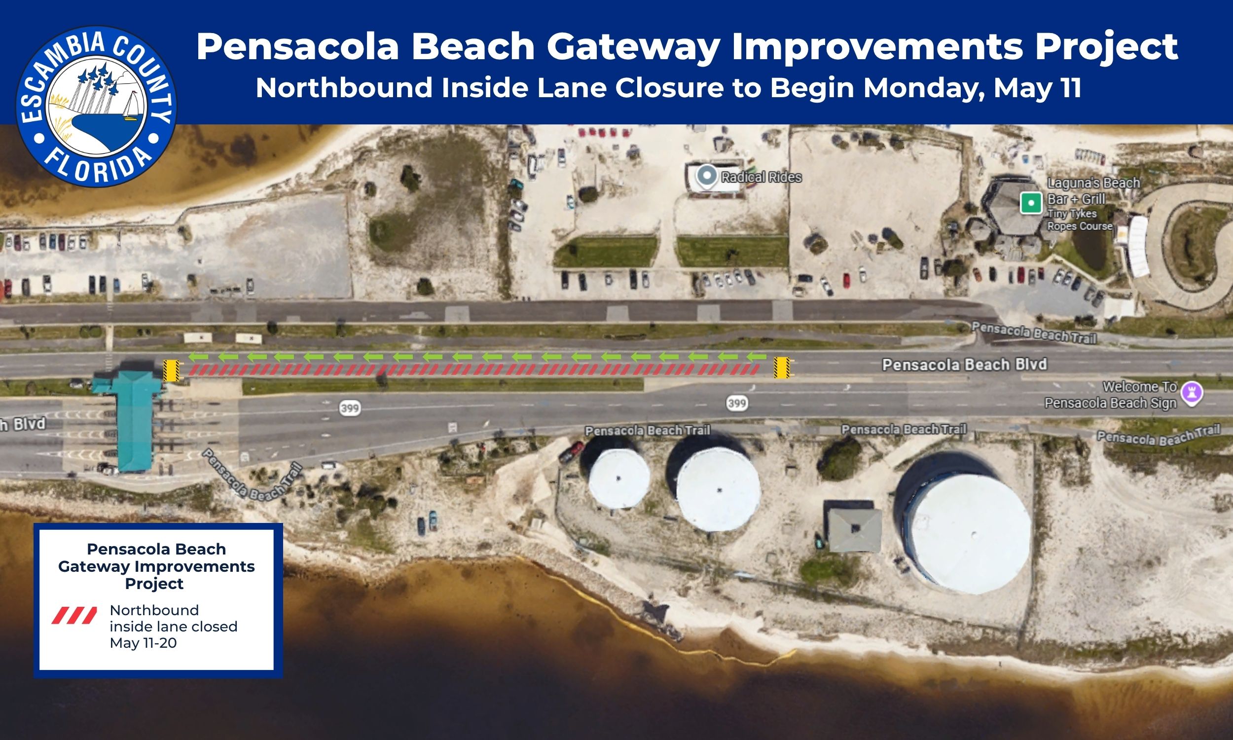 Pensacola Beach Gateway Improvements Project Northbound Inside Lane Closure
